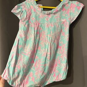 Vineyard Vines Kids Tropical Pink and Aqua Baby Romper